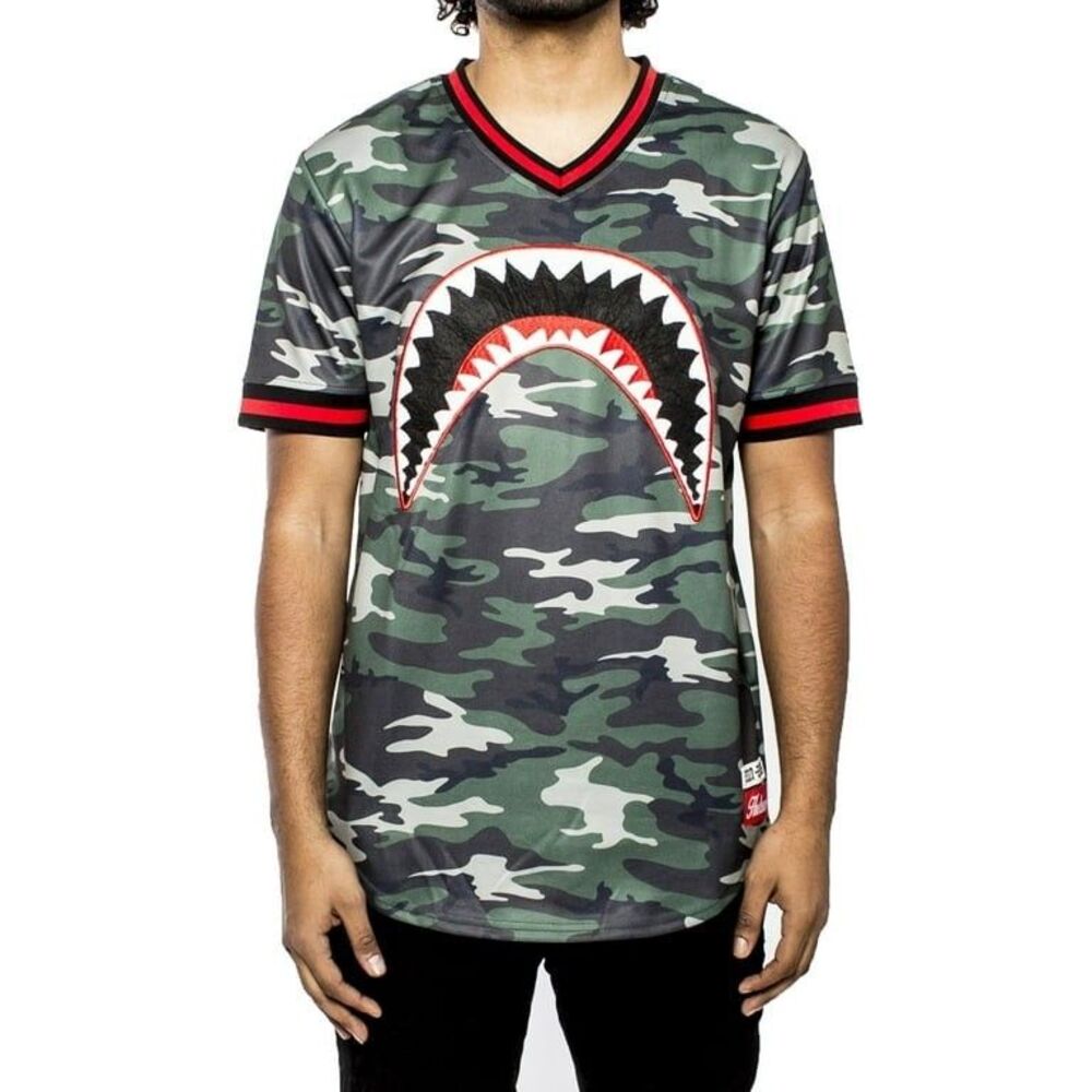 Hudson Sharkmouth Baseball Jersey Men's T-Shirt Camo/Red/White